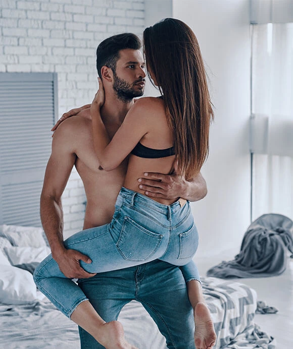 Couple looking close and connected