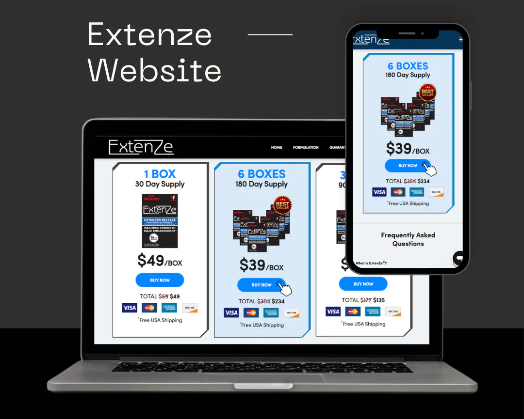 Laptop and phone showing official ExtenZe website